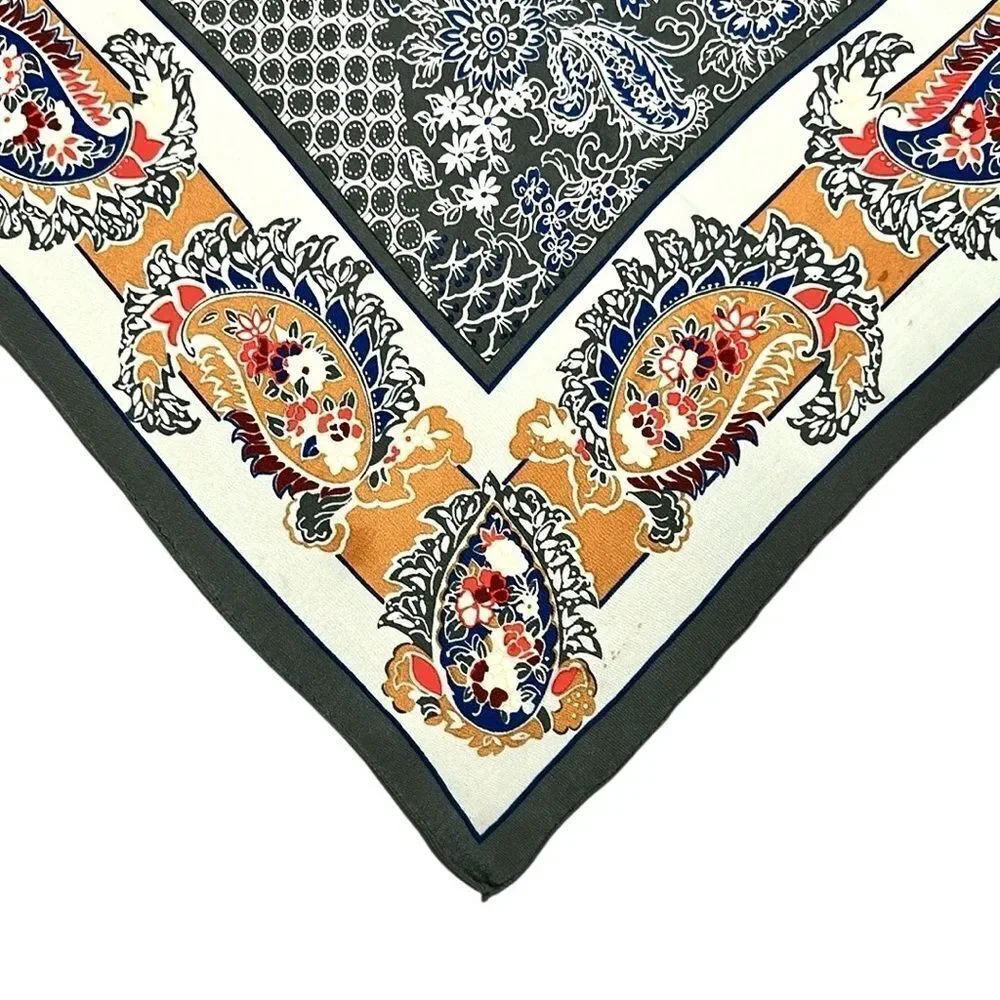Christian Dior Silk Square Scarf Gray Paisley Hand Rolled Vintage 29x29”